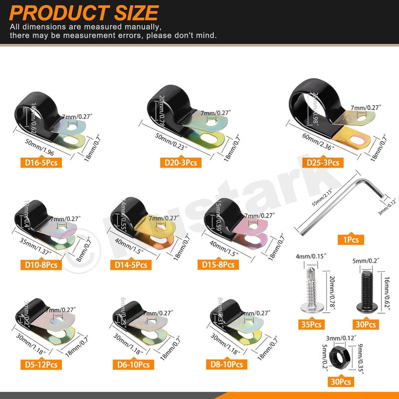 Rustark 160Pcs 9 Sizes Vinyl Coated Cable Clamps Assortment Kit with Screws Nuts Galvanized Wire Clamps Zinc Cable Clamp Cushioned Insulated Clamp for Wiring Tubes Cord Installation - Image 2